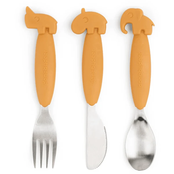 Done By Deer™ Besteck Easy Grip Deer Friends Senfgelb 3 Done By Deer™ Besteck Easy Grip Deer Friends Senfgelb