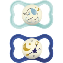 MAM Nachtschnuller Air Night Silikon, 6-16 Monate, 2 Stk., Elefant/Sterne
