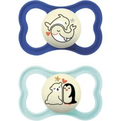 MAM Nachtschnuller Supreme Night Silikon, 16+ Monate, 2 Stk., Wal/Bär