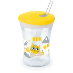 NUK Trinklernbecher Action Cup Weicher Trinkhalm, Auslaufsicher Ab 12 Monaten Gelb