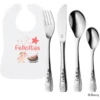 Schnullireich Geschenkset Mit Namen WMF Kinderbesteck Mickey & Friends + Lätzchen Einhorn Silber
