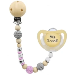 Schnullireich Schnullerkette Mit Namen Häkelperle+NUK Schnuller 0-6 Mon. Rosa